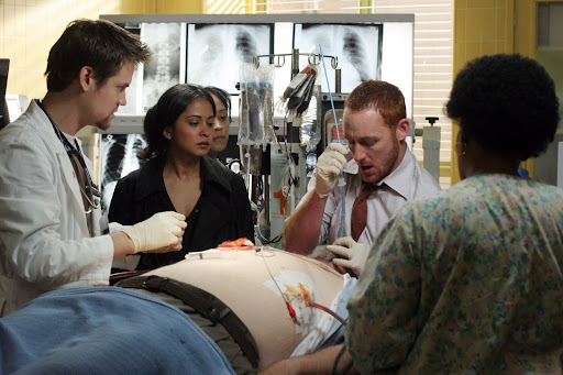 Shane West is Dr Ray Barnett, Parminder Nagra is Dr Neela Rasgotra and Scott Grimes is Dr Archie Morris [ER Season 13]